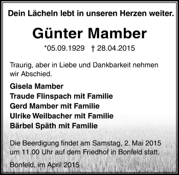 Traueranzeige von Günter Mamber 