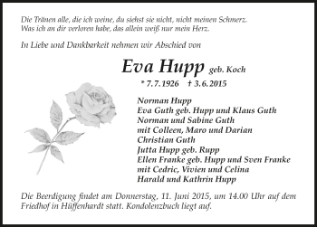 Traueranzeige von Eva Hupp 