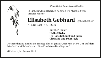 Traueranzeige von Elisabeth Gebhard 