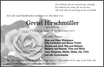 Traueranzeige von Margarete Hirschmüller 