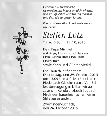 Traueranzeige von Steffen Lotz 