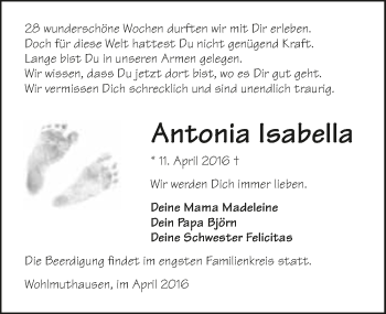 Traueranzeige von Antonia Isabella  