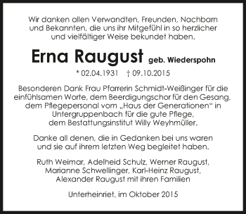 Traueranzeige von Erna Raugust 