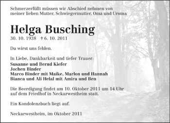 Traueranzeige von Helga Busching 