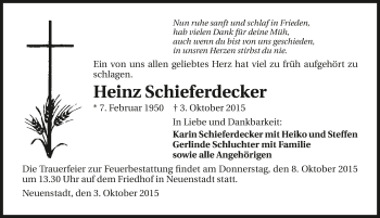 Traueranzeige von Heinz Schieferdecker 