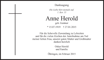 Traueranzeige von Anne Herold 