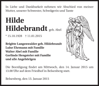 Traueranzeige von Hilde Hildebrandt 