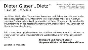 Traueranzeige von Dieter Glaser 