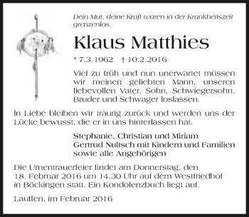 Traueranzeige von Klaus Matthies 