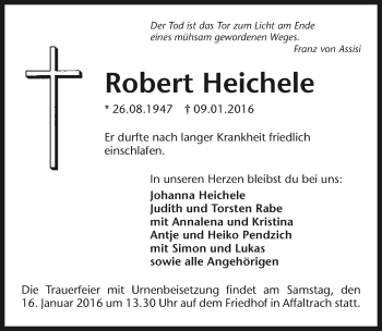 Traueranzeige von Robert Heichele 