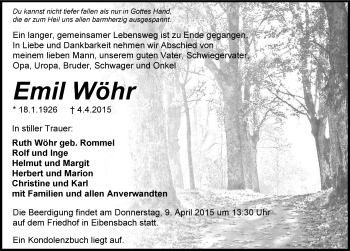 Traueranzeige von Emil Wöhr 