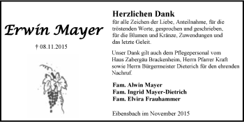 Traueranzeige von Erwin Mayer 