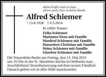 Traueranzeige von Alfred Schiemer 