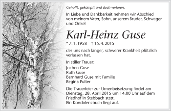 Traueranzeige von Karl-Heinz Guse 