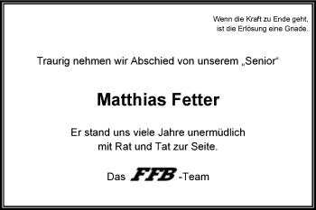 Traueranzeige von Matthias Fetter 