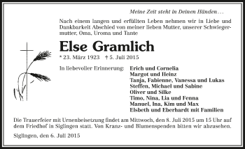 Traueranzeige von Else Gramlich 