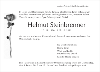 Traueranzeige von Helmut Steinbrenner 