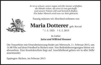 Traueranzeige von Maria Dotterer 