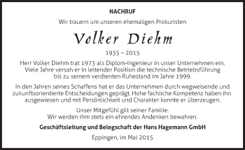 Traueranzeige von Volker Diehm 