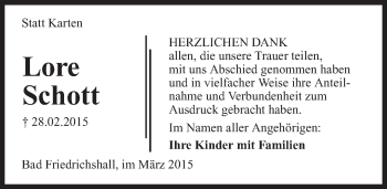 Traueranzeige von Lore Schott 