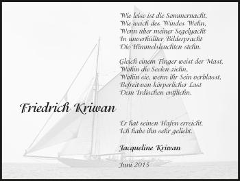 Traueranzeige von Friedrich Kriwan 