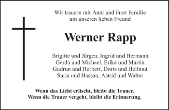 Traueranzeige von Werner Rapp 