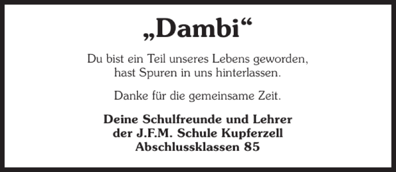  Traueranzeige für Dambi Dambi vom 21.01.2012 aus 