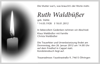 Traueranzeige von Ruth geb. Stähle Waldbüßer 
