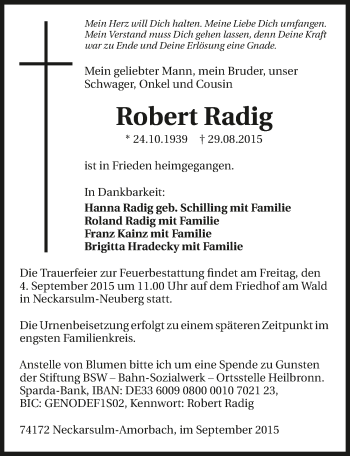Traueranzeige von Robert Radig 