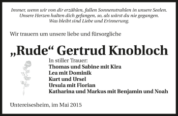 Traueranzeige von Gertrud Knobloch 