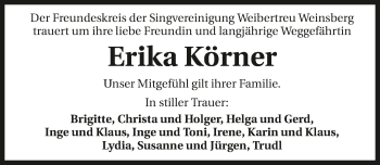 Traueranzeige von Erika Körner 