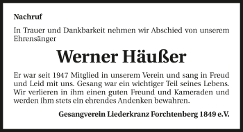 Traueranzeige von Werner Häußer 