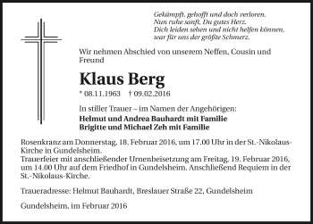 Traueranzeige von Klaus Berg 
