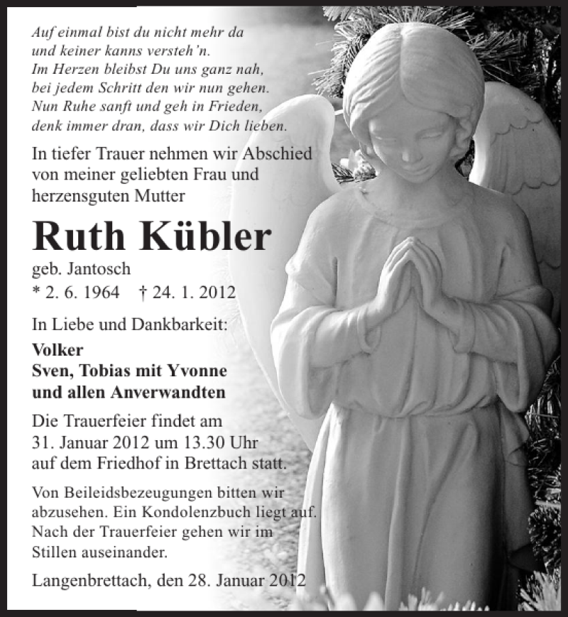  Traueranzeige für Ruth Kübler vom 28.01.2012 aus 