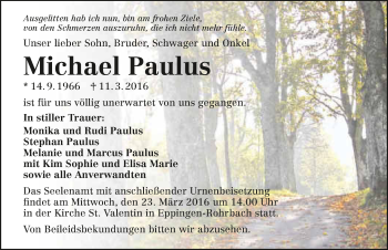 Traueranzeige von Michael Paulus 