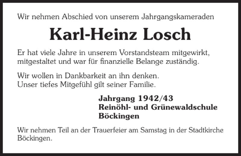  Traueranzeige für Karl-Heinz Losch vom 15.02.2012 aus 
