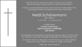 Traueranzeige von Heide-Marie Schönemann 