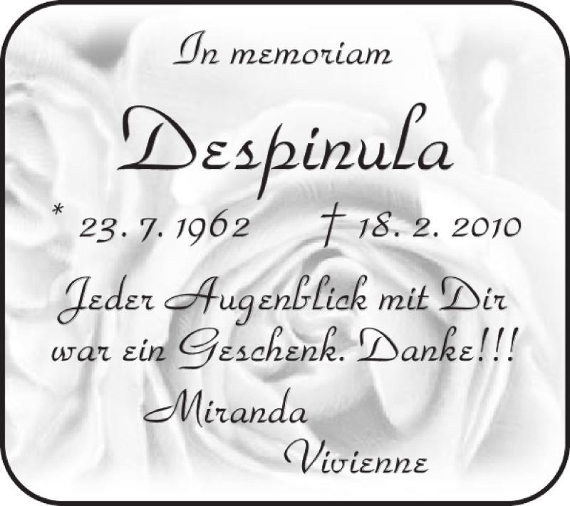  Traueranzeige für Despinula Despinula vom 18.02.2012 aus 