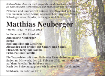 Traueranzeige von Matthias Neuberger 