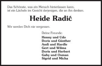 Traueranzeige von Heide Radic 