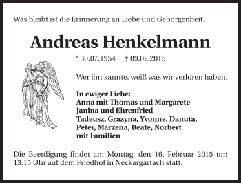 Traueranzeige von Andreas Henkelmann 