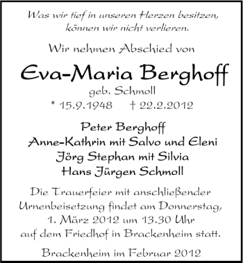 Traueranzeige von Eva-Maria Berghoff 