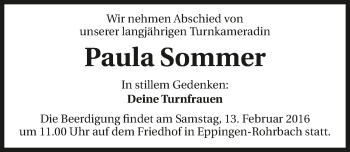 Traueranzeige von Paula Sommer 