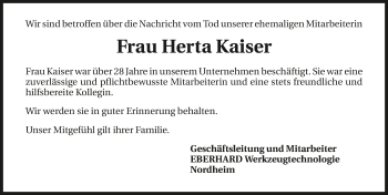 Traueranzeige von Herta Kaiser 