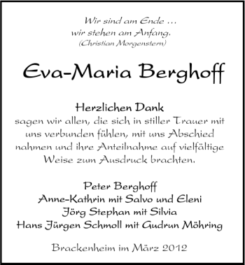Traueranzeige von Eva-Maria Berghoff 
