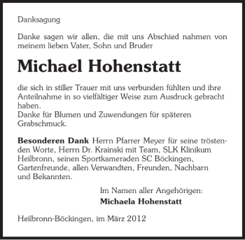 Traueranzeige von Michael Hohenstatt 