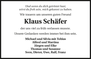 Traueranzeige von Klaus Schäfer 
