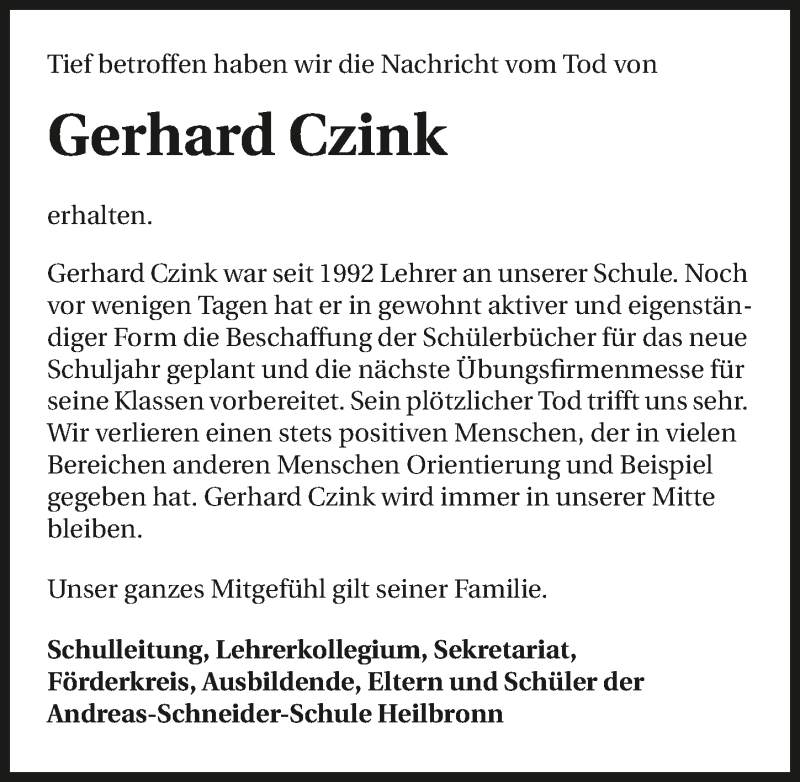  Traueranzeige für Gerhard Czink vom 05.06.2015 aus 