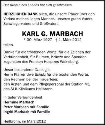 Traueranzeige von Karl Marbach 