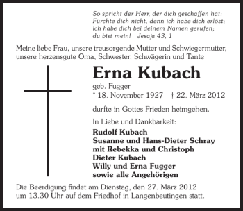 Traueranzeige von Rudolf Kubach 